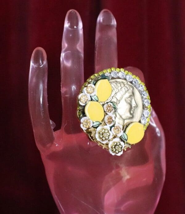 SOLD! 6636 Roman Coin Sicilian Lemon Cocktail Adjustable Ring - Image 4