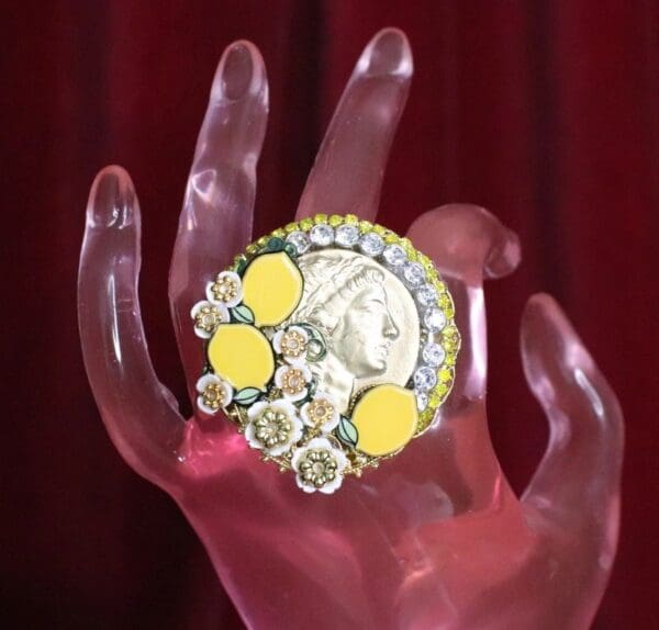 SOLD! 6636 Roman Coin Sicilian Lemon Cocktail Adjustable Ring - Image 5