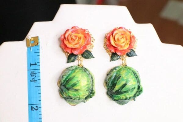 SOLD! 6637 Baroque Hand Painted Cabbage Studs Earrings - Image 3