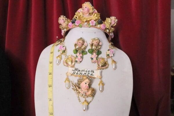 SOLD! 6654 "Fashion Sinner" Baroque Chubby Cherubs Angels Clear Crystal Necklace - Image 4