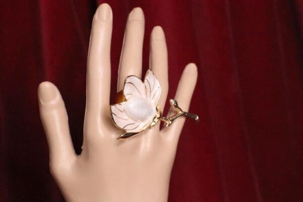 SOLD! 6657 Baroque Enamel Magnolia Cocktail Adjustable Ring - Image 2