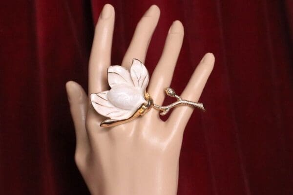 SOLD! 6657 Baroque Enamel Magnolia Cocktail Adjustable Ring - Image 3