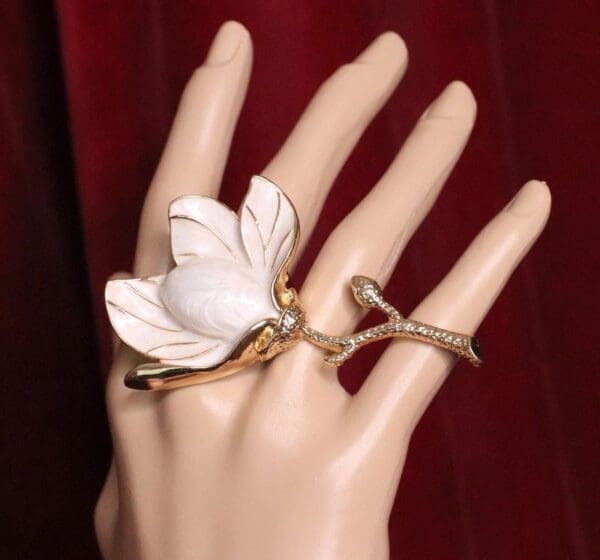 SOLD! 6657 Baroque Enamel Magnolia Cocktail Adjustable Ring - Image 4