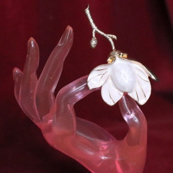 SOLD! 6657 Baroque Enamel Magnolia Cocktail Adjustable Ring - Image 5