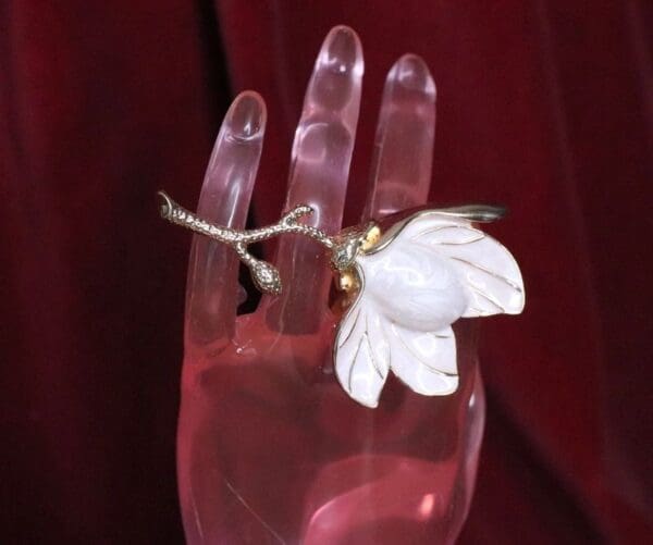 SOLD! 6657 Baroque Enamel Magnolia Cocktail Adjustable Ring - Image 6