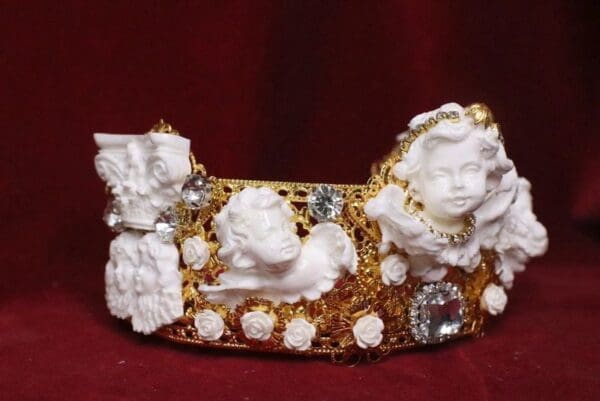 SOLD! 6658 Barocchi White Chubby Cherubs Clear Rhinestones Crown - Image 2