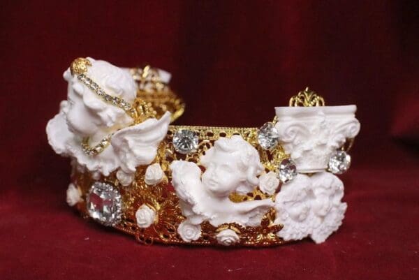 SOLD! 6658 Barocchi White Chubby Cherubs Clear Rhinestones Crown - Image 3