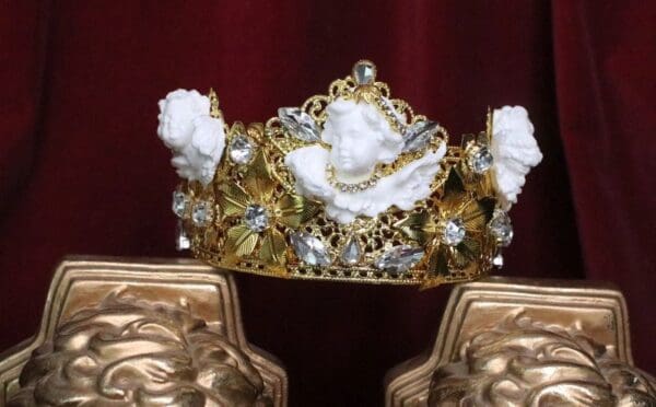 SOLD! 6659 Barocchi White Chubby Cherubs Clear Rhinestones Crown - Image 2