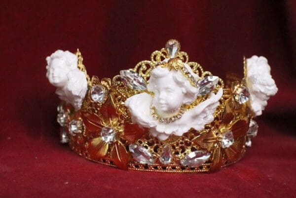 SOLD! 6659 Barocchi White Chubby Cherubs Clear Rhinestones Crown