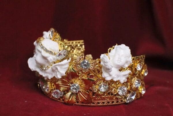 SOLD! 6659 Barocchi White Chubby Cherubs Clear Rhinestones Crown - Image 4