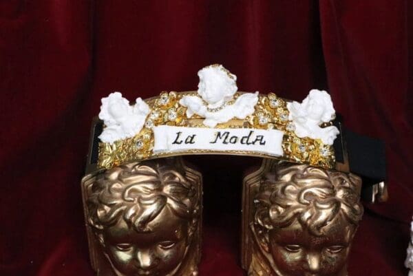 SOLD! 6660 La Moda Baroque Runway White Chubby Cherubs Angels Embellished Waist Gold Belt Size S, L, M - Image 5