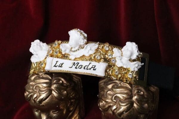 SOLD! 6660 La Moda Baroque Runway White Chubby Cherubs Angels Embellished Waist Gold Belt Size S, L, M - Image 6