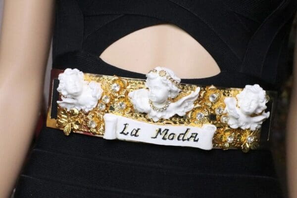 SOLD! 6660 La Moda Baroque Runway White Chubby Cherubs Angels Embellished Waist Gold Belt Size S, L, M