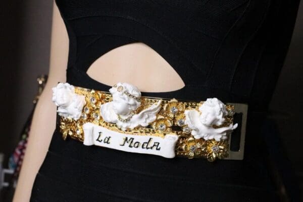 SOLD! 6660 La Moda Baroque Runway White Chubby Cherubs Angels Embellished Waist Gold Belt Size S, L, M - Image 7