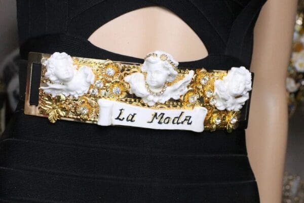 SOLD! 6660 La Moda Baroque Runway White Chubby Cherubs Angels Embellished Waist Gold Belt Size S, L, M - Image 8