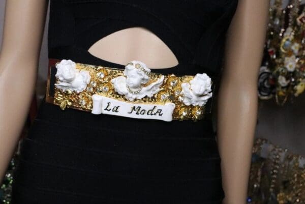 SOLD! 6660 La Moda Baroque Runway White Chubby Cherubs Angels Embellished Waist Gold Belt Size S, L, M - Image 9