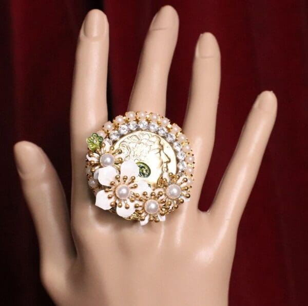 SOLD~ 6662 Roman Coin Sicilian Lemon Cocktail Adjustable Ring - Image 3