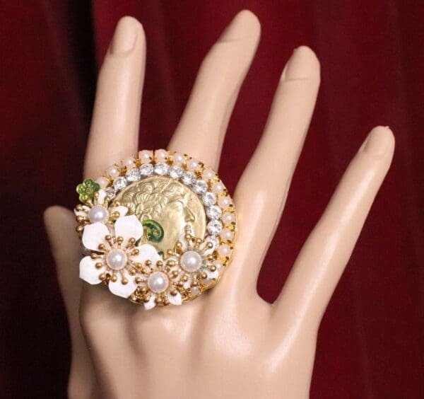 SOLD~ 6662 Roman Coin Sicilian Lemon Cocktail Adjustable Ring - Image 4