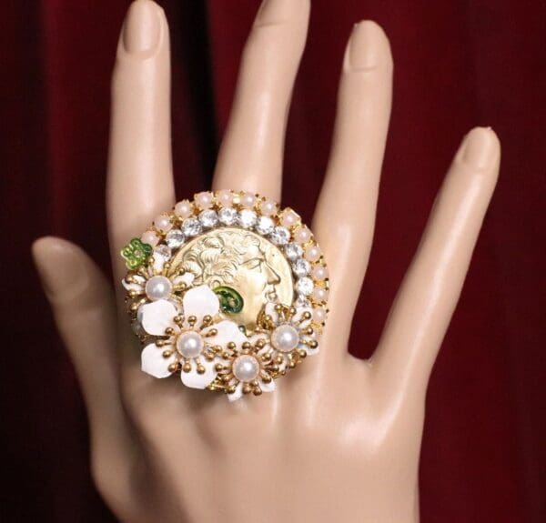 SOLD~ 6662 Roman Coin Sicilian Lemon Cocktail Adjustable Ring - Image 6