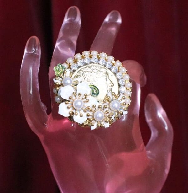 SOLD~ 6662 Roman Coin Sicilian Lemon Cocktail Adjustable Ring - Image 7