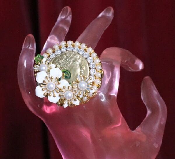 SOLD~ 6662 Roman Coin Sicilian Lemon Cocktail Adjustable Ring - Image 2