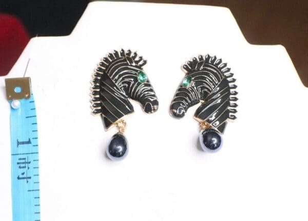 SOLD! 6680 Baroque 2 Colors Enamel Zebra Studs Earrings - Image 4