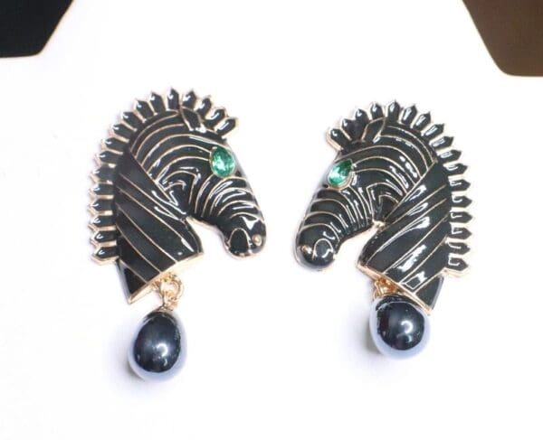 SOLD! 6680 Baroque 2 Colors Enamel Zebra Studs Earrings - Image 5