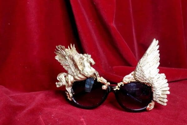 SOLD! 6681 Baroque Gold Pegasus Winged Embellished Sunglasses - Image 3
