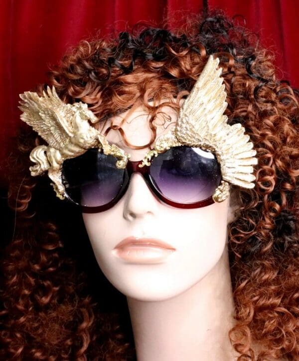 SOLD! 6681 Baroque Gold Pegasus Winged Embellished Sunglasses - Image 6