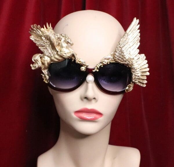SOLD! 6681 Baroque Gold Pegasus Winged Embellished Sunglasses - Image 8