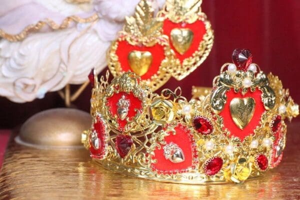 SOLD! 6685 Baroque Sacred Hearts Red Rhinestones Crown Headband - Image 6