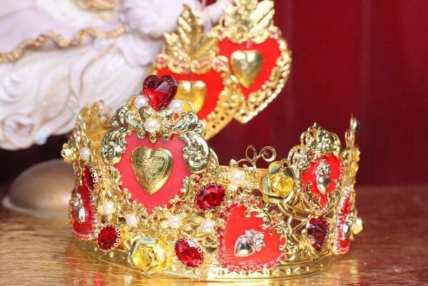 SOLD! 6685 Baroque Sacred Hearts Red Rhinestones Crown Headband - Image 7