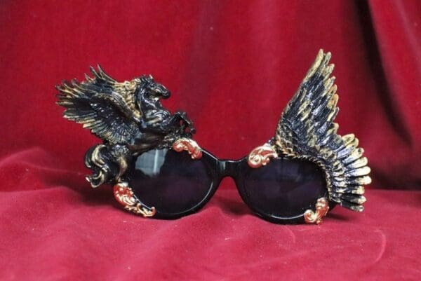 SOLD! 6686 Baroque Black Pegasus Winged Embellished Sunglasses - Image 2
