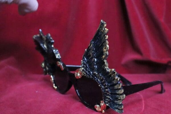SOLD! 6686 Baroque Black Pegasus Winged Embellished Sunglasses - Image 4