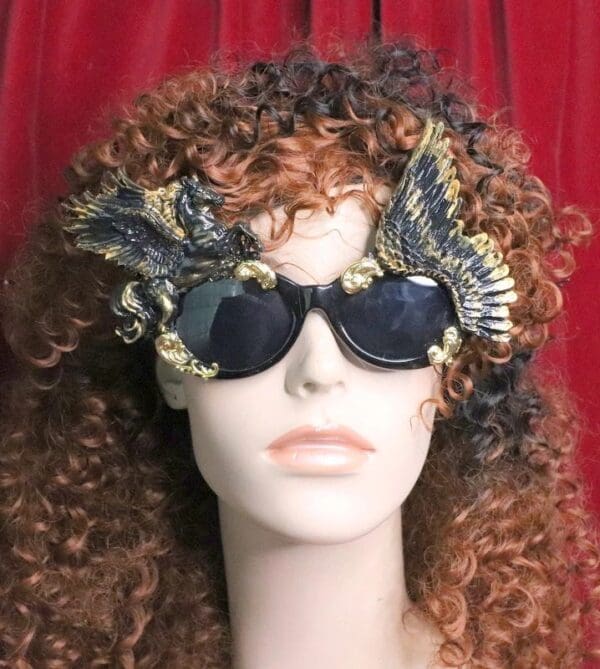 SOLD! 6686 Baroque Black Pegasus Winged Embellished Sunglasses - Image 3