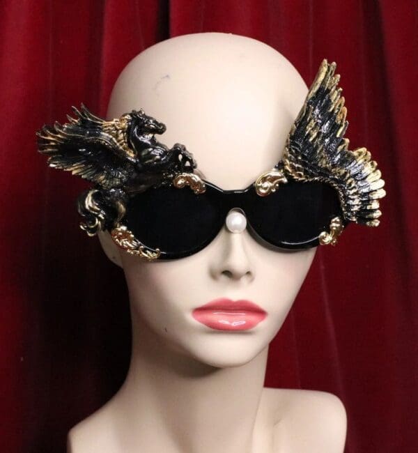 SOLD! 6686 Baroque Black Pegasus Winged Embellished Sunglasses - Image 7