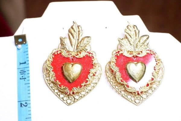 SOLD! 6689 Baroque Massive Sacred Hearts Rose Studs Earrings - Image 6