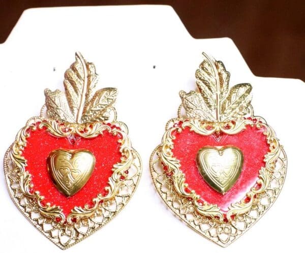 SOLD! 6689 Baroque Massive Sacred Hearts Rose Studs Earrings - Image 7
