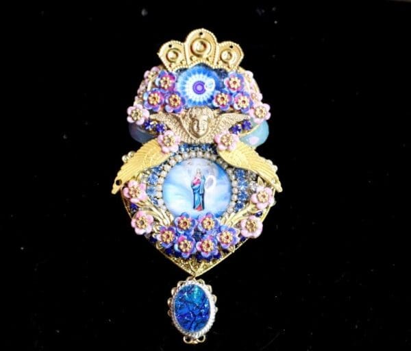SOLD! 6690 Virgin Mary Pastel Cameo Massive Brooch - Image 9