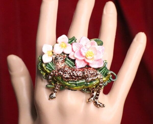 SOLD! 6708 Enamel Leopard Animal Flowers Cocktail Single Finger Adjustable Ring