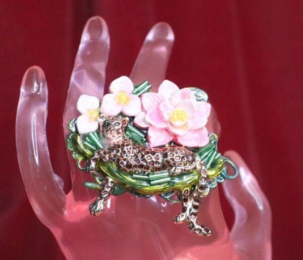 SOLD! 6708 Enamel Leopard Animal Flowers Cocktail Single Finger Adjustable Ring - Image 5
