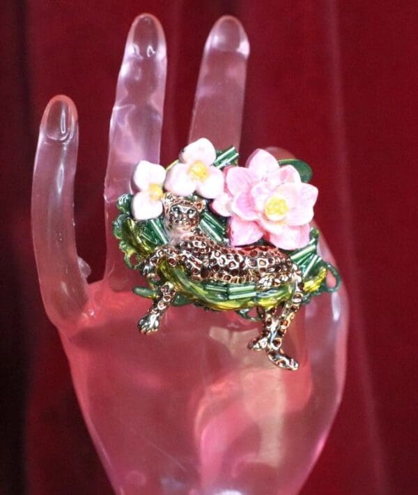 SOLD! 6708 Enamel Leopard Animal Flowers Cocktail Single Finger Adjustable Ring - Image 8