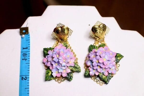 SOLD! 6710 Baroque Hydrangea Flower Hand Painted Studs Earrings - Image 7