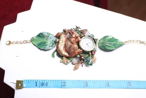 SOLD! 6715 Baroque Oak Clock Squirrel Hand Painted Adjustable Bracelet - Image 6