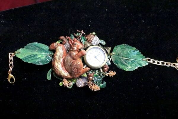 SOLD! 6715 Baroque Oak Clock Squirrel Hand Painted Adjustable Bracelet - Image 2