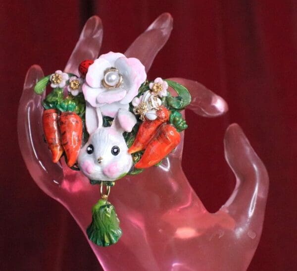 SOLD! 6716 Adorable Enamel Bunny Carrots Ladybug Cocktail Adjustable Ring - Image 4