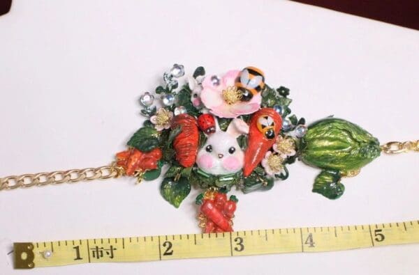 SOLD! 6718 Baroque Oak Vivid Enamel Bunny Carrots Hand Painted Adjustable Bracelet - Image 8