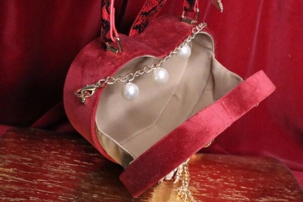 SOLD! 6376 Heart Shape Baroque Velvet Rhinestones Purse - Image 2