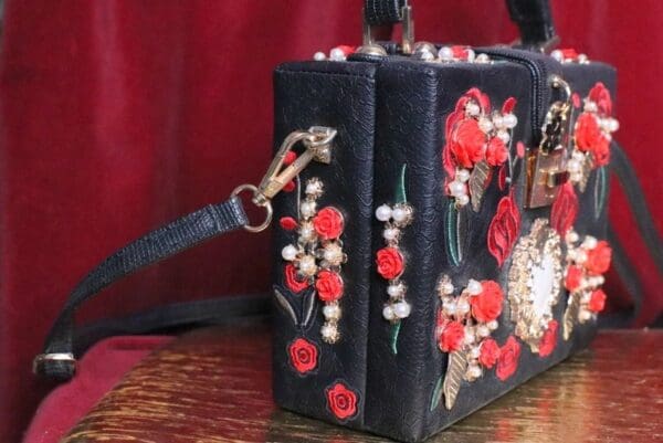 SOLD! 6316 Baroque Roses Embroidery Embellished Trunk Crossbody - Image 3