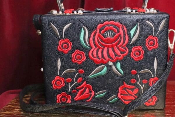SOLD! 6316 Baroque Roses Embroidery Embellished Trunk Crossbody - Image 5